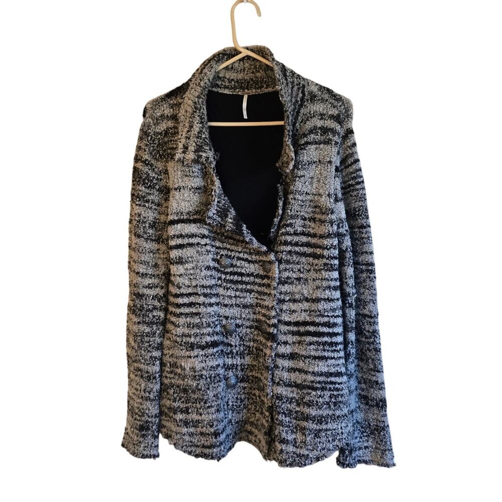 Free People zebra yarn double breasted wool blend cardigan size large